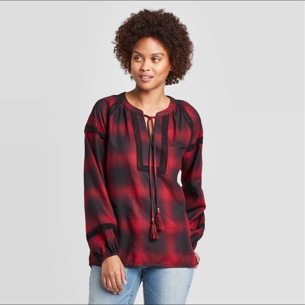 Knox Rose Long sleeve plaid crew neck XL
